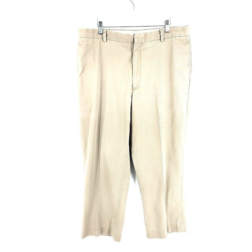 L.L. Bean Cream Tan Flat‎ Front Cotton High Rise Chino Pants 36/28